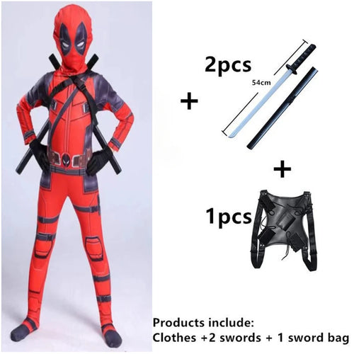 Movie Deadpoo Cosplay Kids Costumes Bodysuit for Halloween Carnival