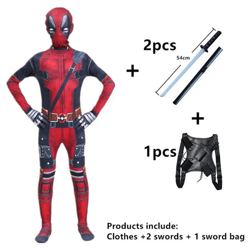 Movie Deadpoo Cosplay Kids Costumes Bodysuit for Halloween Carnival