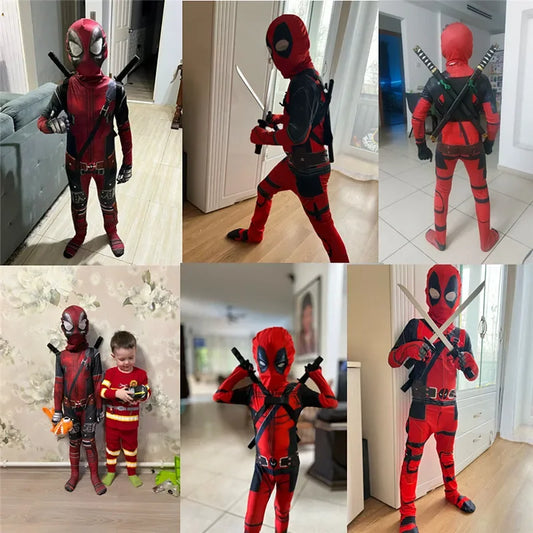 Movie Deadpoo Cosplay Kids Costumes Bodysuit for Halloween Carnival